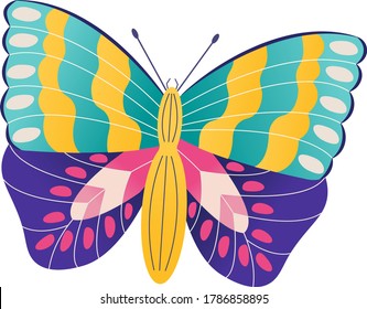 Wild wildlife forest butterfly isolated on white, icon cartoon vector illustration. Living nature animal moth insect. Outdoor silkworm up close, beautiful woodland flight papillon life.
