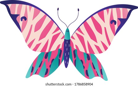 Wild wildlife forest butterfly isolated on white, icon cartoon vector illustration. Living nature animal moth insect. Outdoor silkworm up close, beautiful woodland flight papillon life.