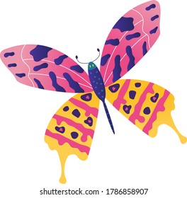 Wild wildlife forest butterfly isolated on white, icon cartoon vector illustration. Living nature animal moth insect. Outdoor silkworm up close, beautiful woodland flight papillon life.