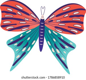 Wild wildlife forest butterfly isolated on white, icon cartoon vector illustration. Living nature animal moth insect. Outdoor silkworm up close, beautiful woodland flight papillon life.