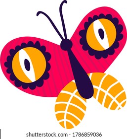 Wild wildlife forest butterfly isolated on white, icon cartoon vector illustration. Living nature animal moth insect. Outdoor silkworm up close, beautiful woodland flight papillon life.