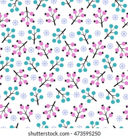 Wild winter berries seamless pattern. Christmas and Happy New Year vector illustration for scrapbooking, fabrics, posters, greeting cards, wrapping paper.