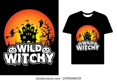 Wild Witchy T Shirt Design,Halloween t shirt design for Halloween day,trendy Halloween t shirt design,Happy Halloween t shirt,Halloween Family Shirt