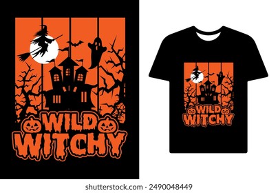 Wild Witchy T Shirt Design,Halloween t shirt design for Halloween day,trendy Halloween t shirt design,Happy Halloween t shirt,Halloween Family Shirt