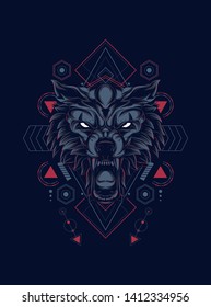 wild wold head with sacred geometry pattern