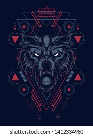 wild wold head with sacred geometry pattern