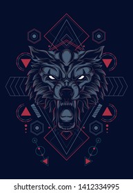 wild wold head with sacred geometry pattern