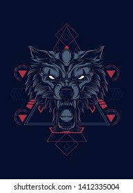 wild wold head with sacred geometry pattern
