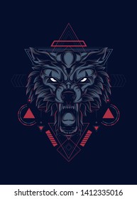 wild wold head with sacred geometry pattern