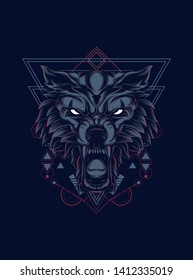 wild wold head with sacred geometry pattern