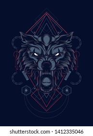 wild wold head with sacred geometry pattern