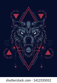 wild wold head with sacred geometry pattern