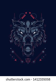 wild wold head with sacred geometry pattern