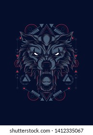 wild wold head with sacred geometry pattern