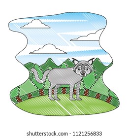 wild wolf animal with landscape isolated icon