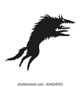 Wild wolf attacks silhouette. Vector isolated illustration. For tattoo, logo, print or card.