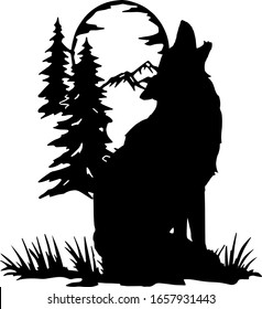 wild wolf, black and white silhouette