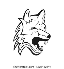 Wild wolf cartoon silhouette. Vector illustration on white background.