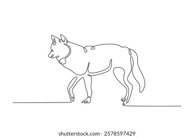 Wild wolf in continuous one line drawing. Single line art draw of Husky. Editable vector.