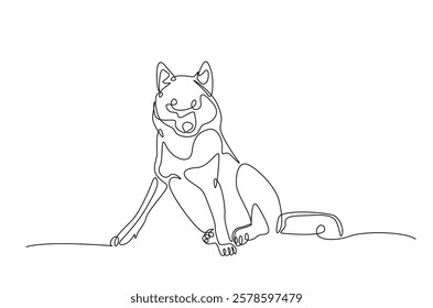 Wild wolf in continuous one line drawing. Single line art draw of Husky. Editable vector.