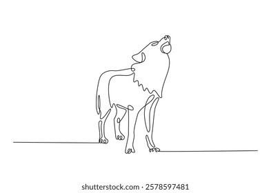 Wild wolf in continuous one line drawing. Single line art draw of Husky. Editable vector.