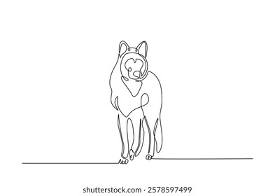 Wild wolf in continuous one line drawing. Single line art draw of Husky. Editable vector.