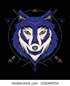 wild wolf face vector design. Wolf mascot art. Frontal symmetric image of wolf looking cool. head wolves illustration.