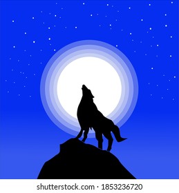 Wildwolf und Vollmond-Weiß