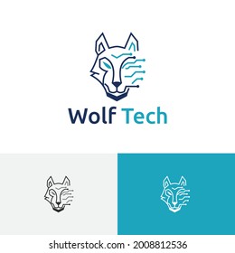 Wild Wolf Head Electronic Computer Circuit Technology Logo