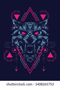 wild wolf head with sacred geometry pattern