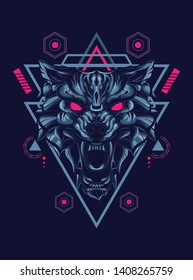 wild wolf head with sacred geometry pattern