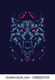 wild wolf head with sacred geometry pattern