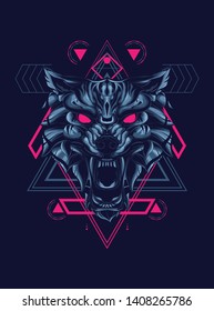 wild wolf head with sacred geometry pattern