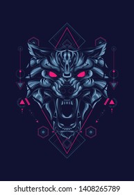 wild wolf head with sacred geometry pattern