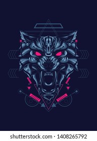 wild wolf head with sacred geometry pattern