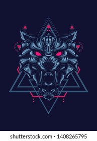 wild wolf head with sacred geometry pattern