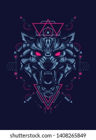 wild wolf head with sacred geometry pattern