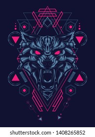 wild wolf head with sacred geometry pattern