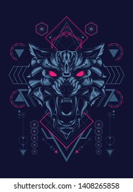 wild wolf head with sacred geometry pattern