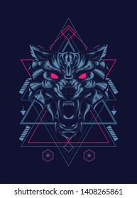 wild wolf head with sacred geometry pattern