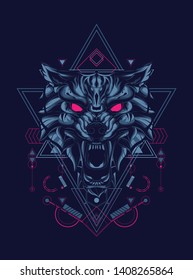 wild wolf head with sacred geometry pattern