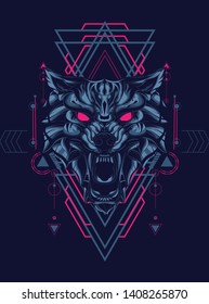 wild wolf head with sacred geometry pattern