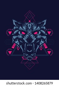wild wolf head with sacred geometry pattern