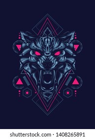 wild wolf head with sacred geometry pattern