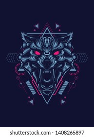 wild wolf head with sacred geometry pattern