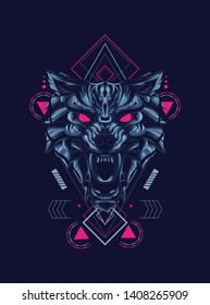 wild wolf head with sacred geometry pattern