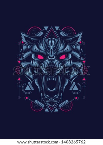 wild wolf head with sacred geometry pattern
