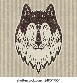 Wild wolf head vector illustration vintage style