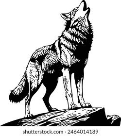 wild wolf howling full body outline