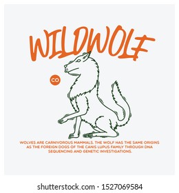wild wolf monoline design vector line art, hand drawn doodle design ilustration